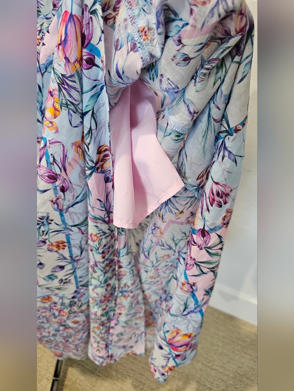 Steve Madden Lavender & Pink Floral Boho Lined Maxi Dress Thigh Slit Womens 6-8 - Picture 4 of 10